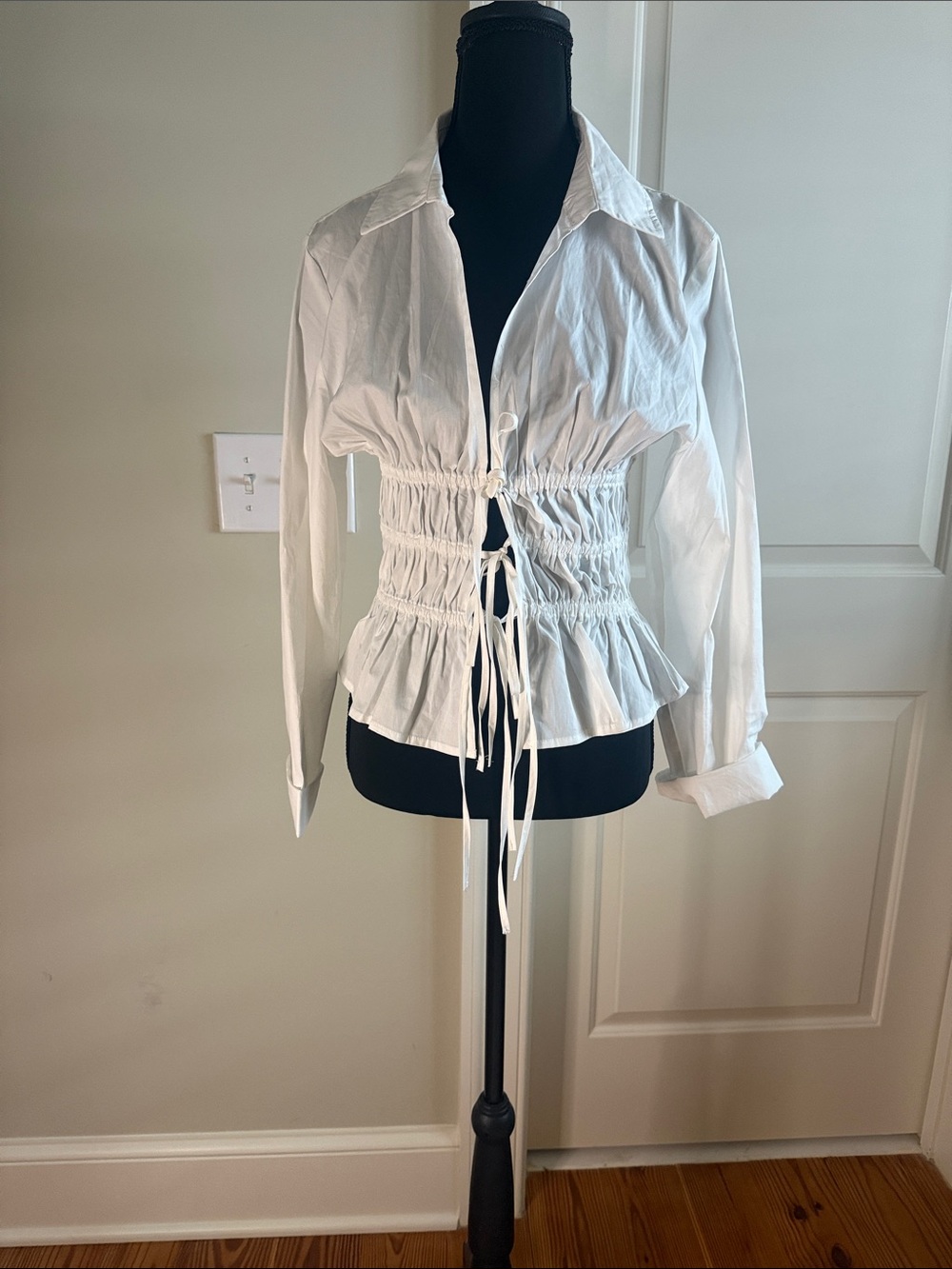 Edikted White Shirred Drawstring Peplum Button-Down